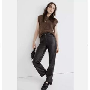 Madewell Perfect Vintage Straight Jean Women 23 Black Faux Leather Y2K Matrix